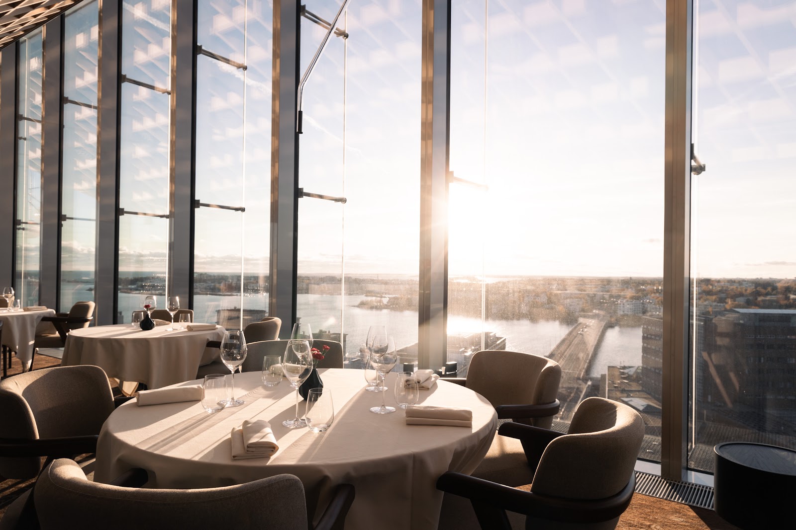 A counter seat set for one diner at a Helsinki restaurant