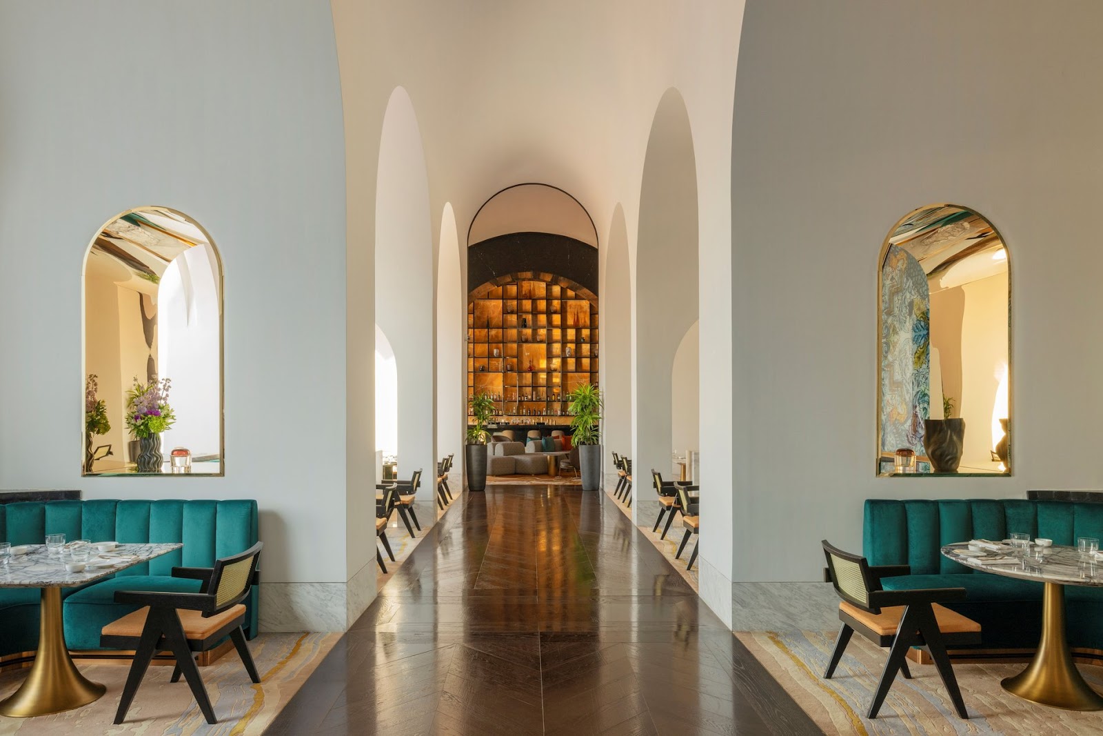 The dining room and wine cellar at Alba by Enrico Crippa, Raffles Doha