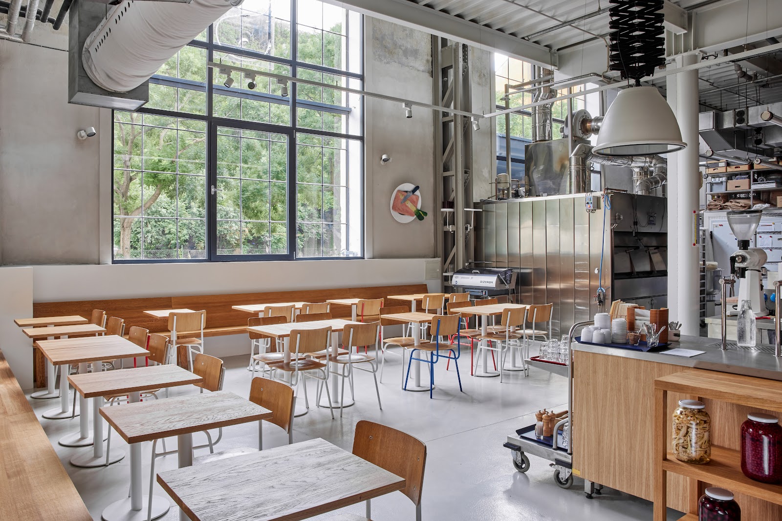 A Prague brunch table in Karl&iacute;n with eggs, house sourdough and a flat white