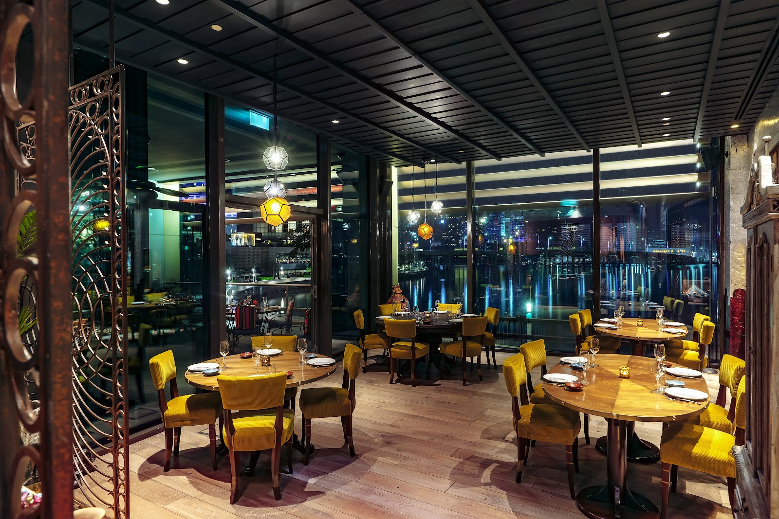 The late-night dining room and terrace at COYA, Al Maryah Island, Abu Dhabi