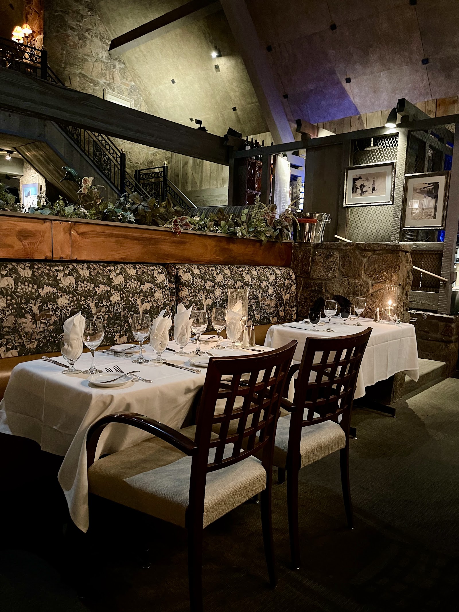 A birthday table beside a fireplace in a Ketchum, Idaho restaurant