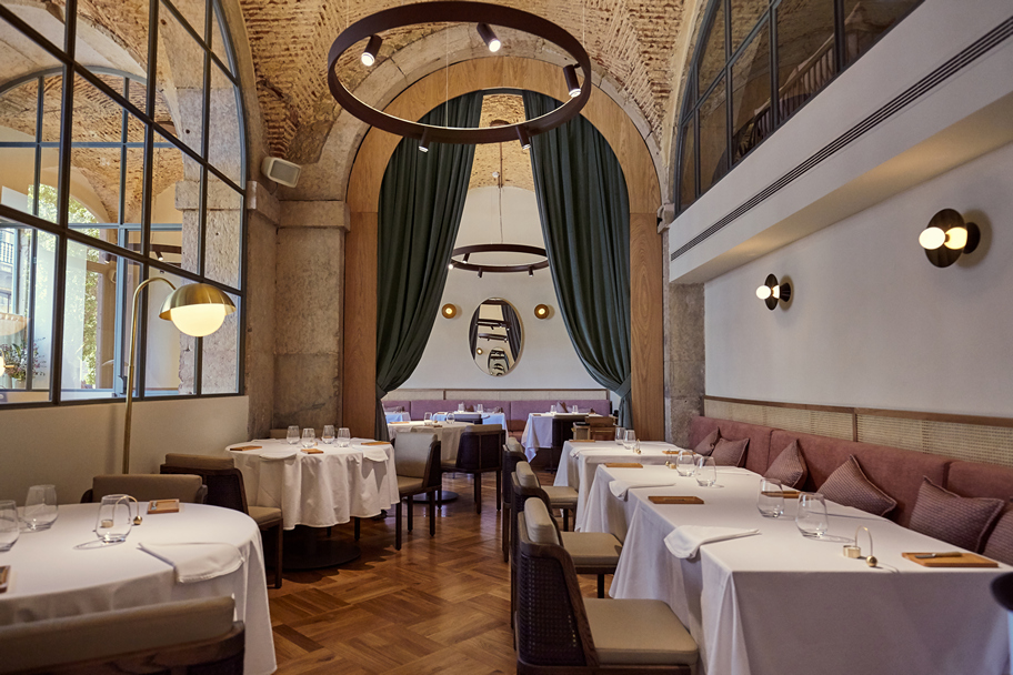 A dining table set for a tasting menu at Belcanto, Chiado Lisbon