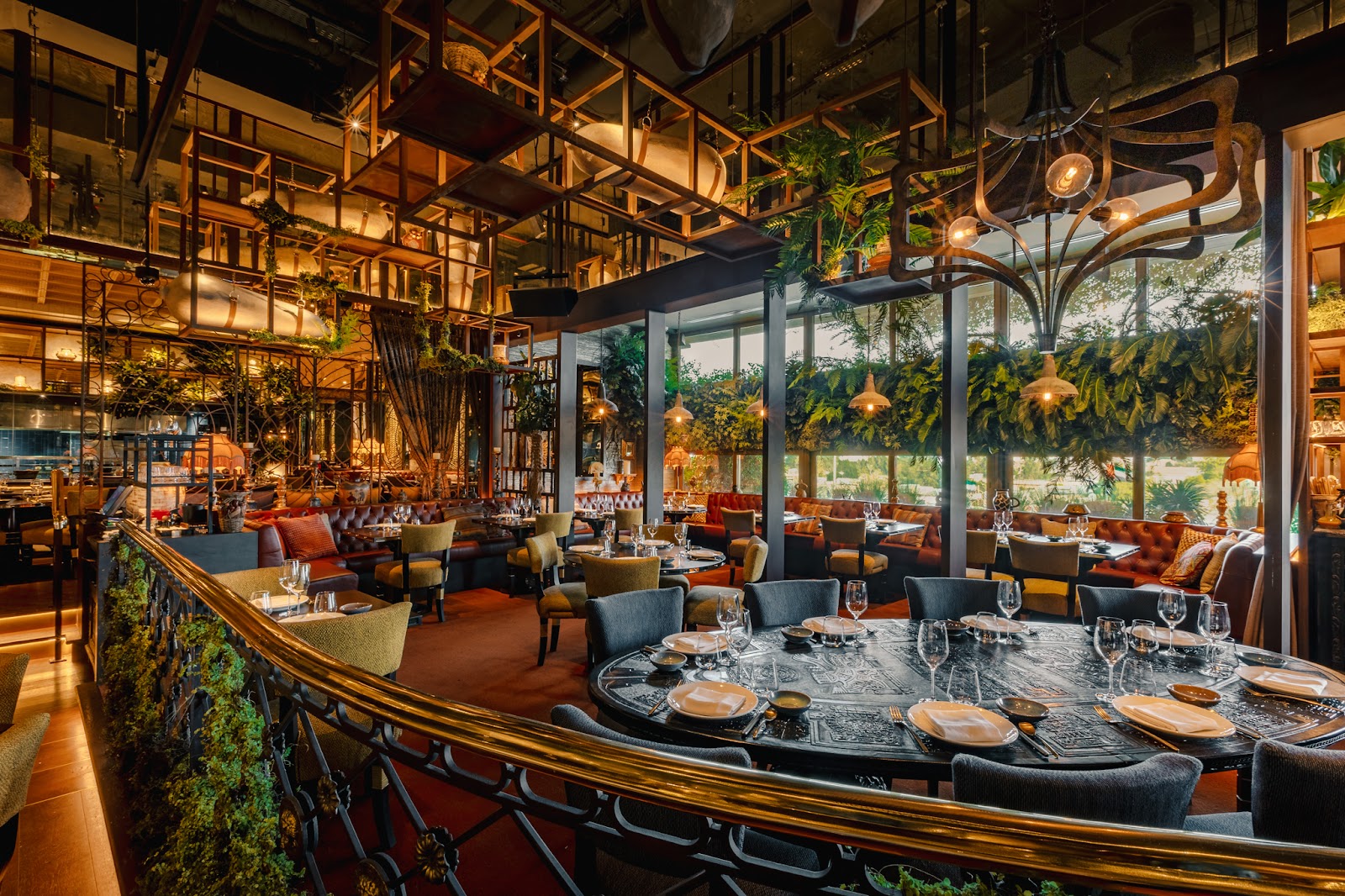 A restaurant wine cellar behind glass in a Dubai dining room