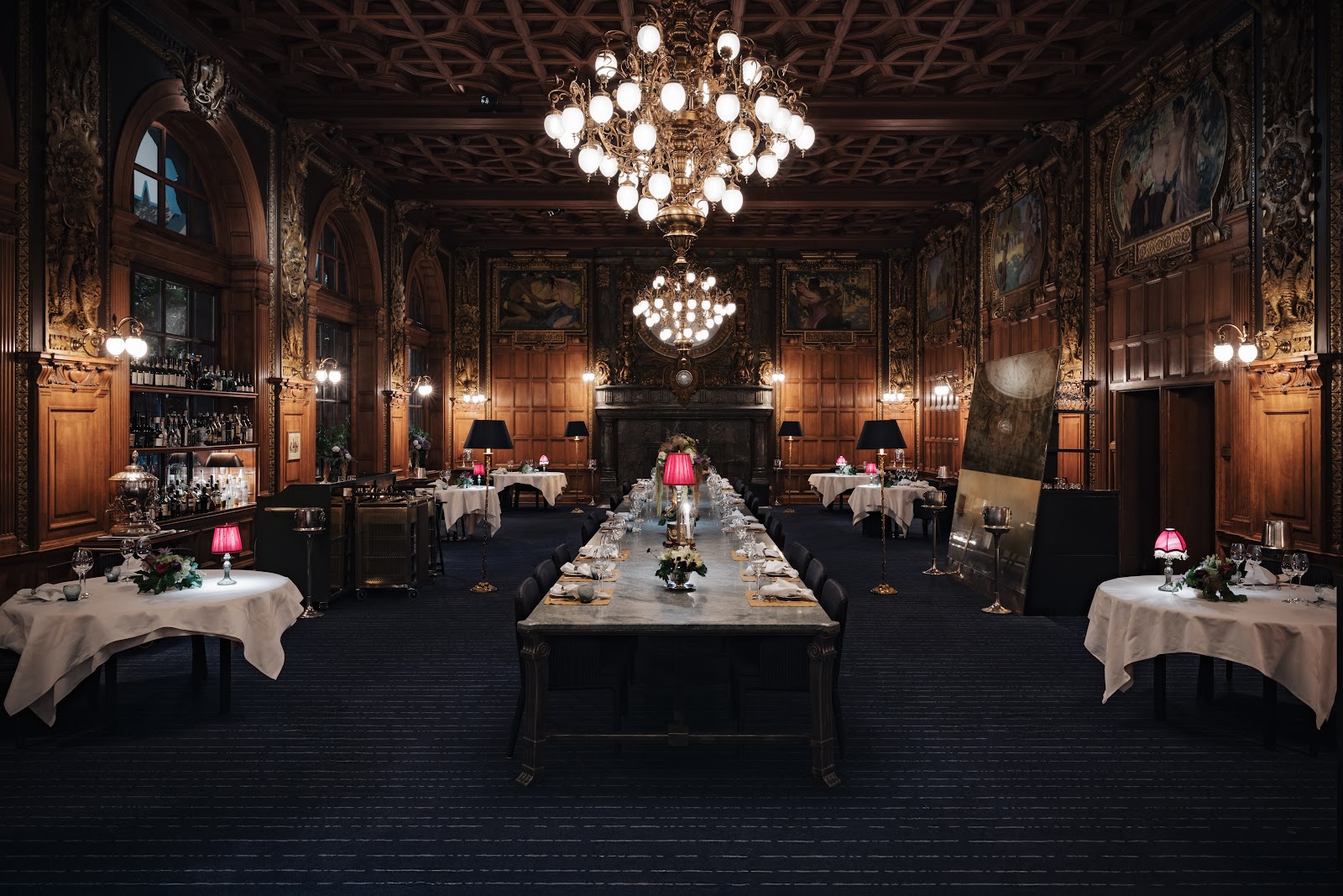 A gilded private dining salon inside a historic Stockholm restaurant