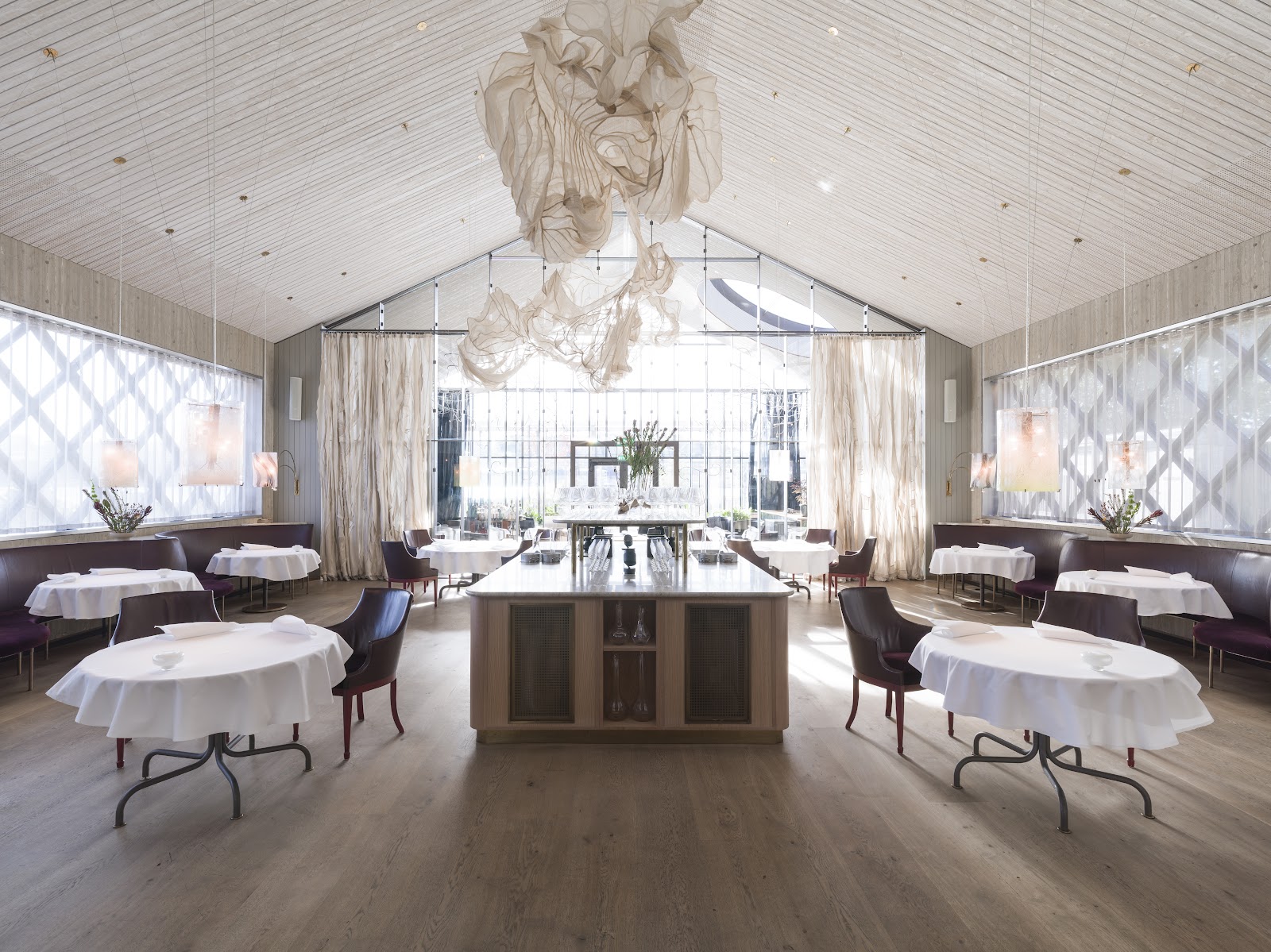 A waterfront dining room looking across the harbour to Djurgarden, Stockholm