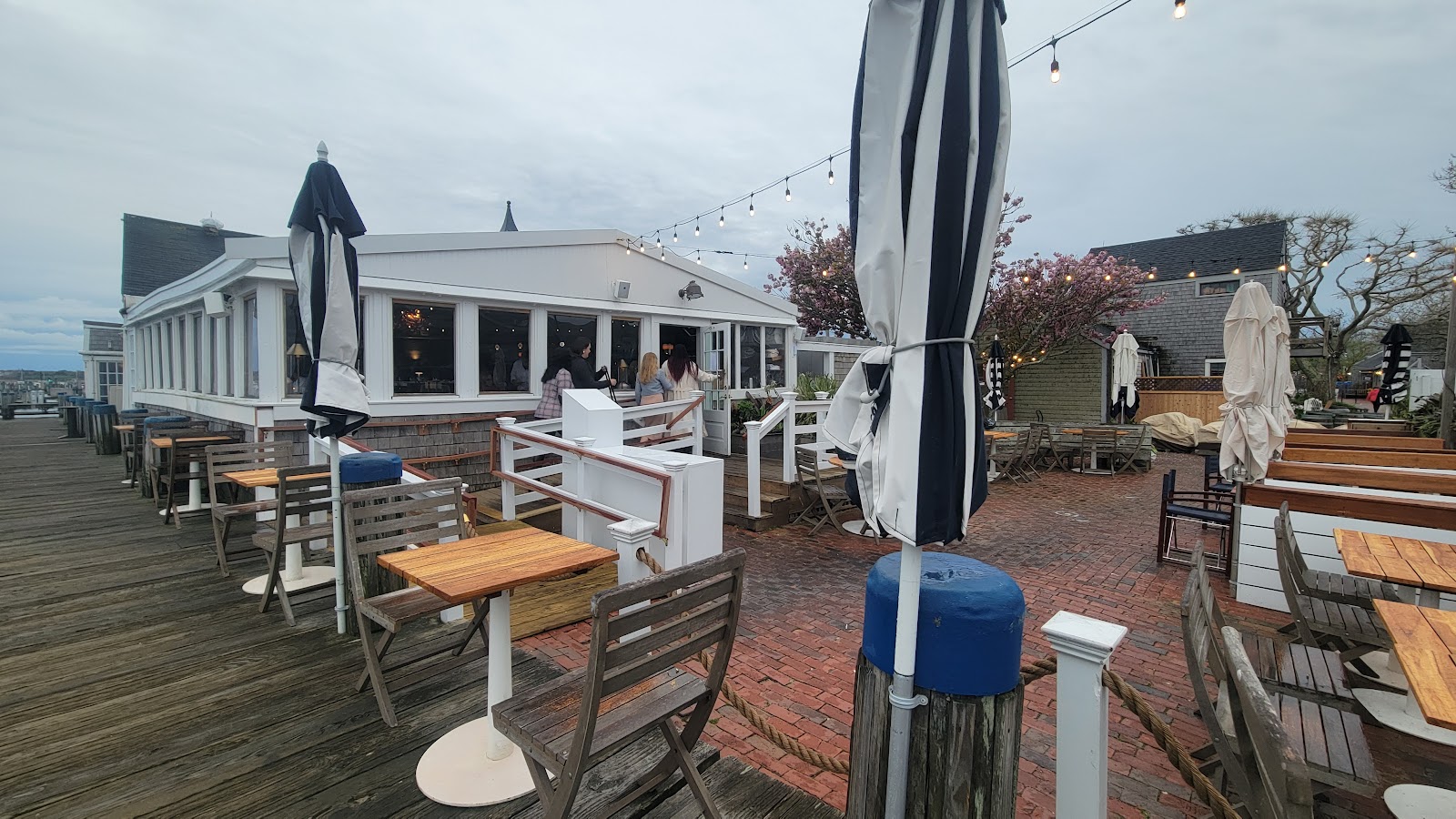 A single seat at a harbor raw bar on Nantucket