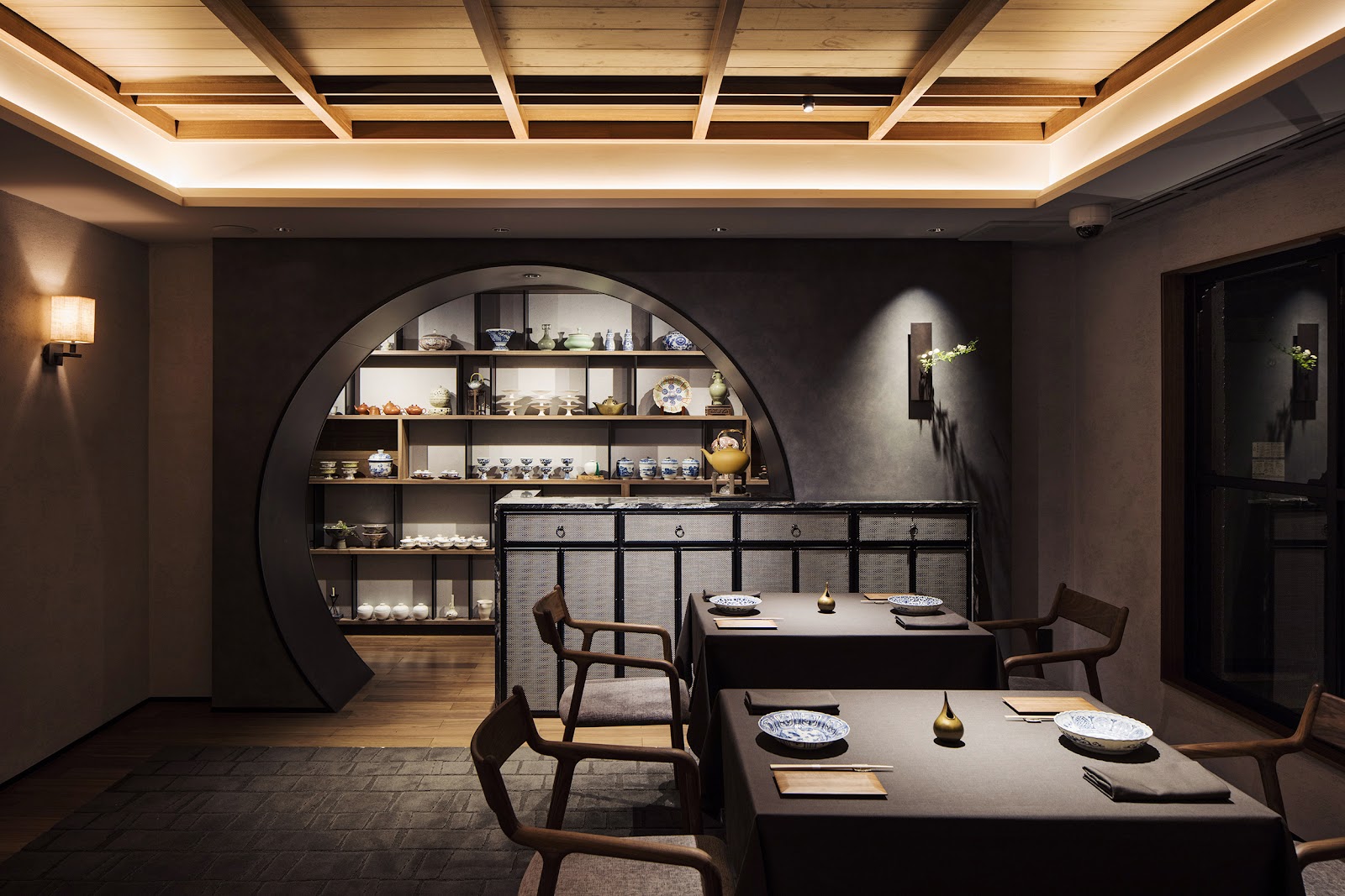 A private tatami dining room set for a group dinner in Tokyo