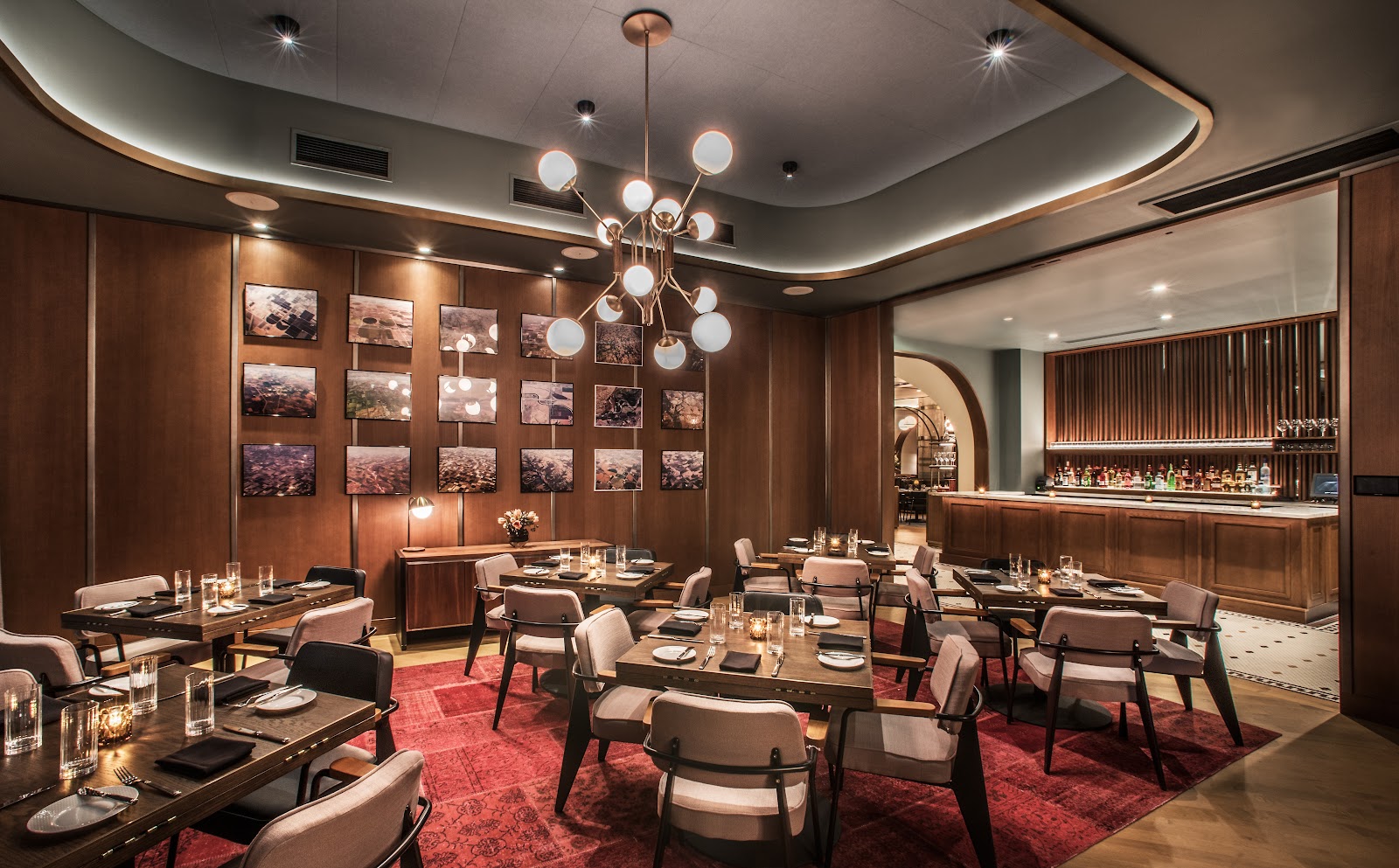 A private dining room set for a dinner in a Chicago steakhouse