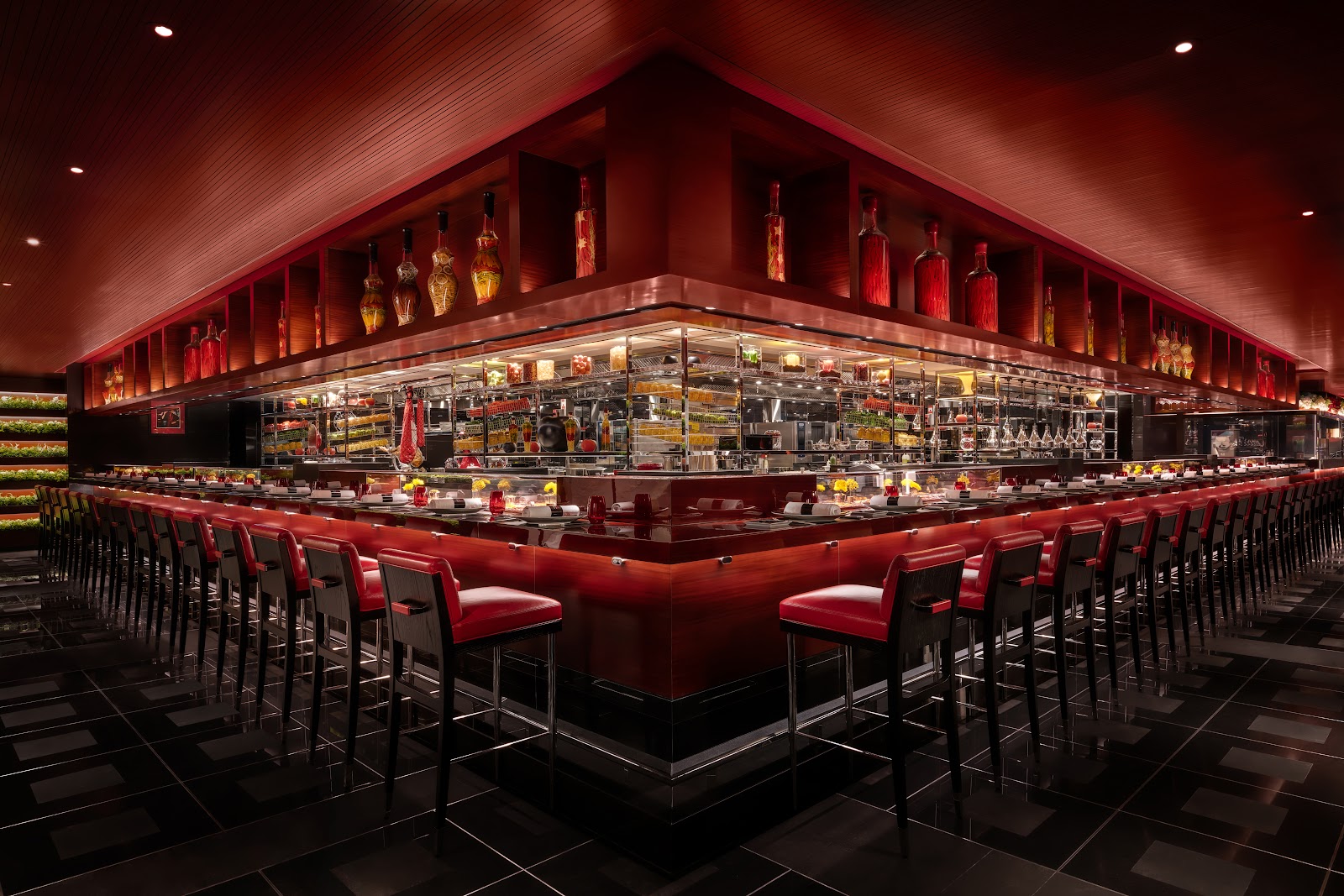 A glass-fronted restaurant wine cellar in Central, Hong Kong
